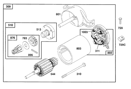 Electric Starter Diagram and Parts List for 260772-0023-XX  Briggs and Stratton Engine